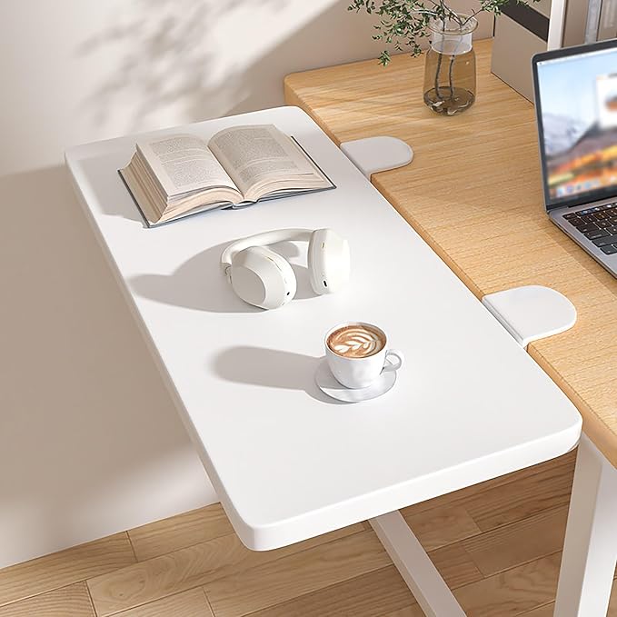 High-load-bearing Desktop Extension Tray,Flush-mount Desktop Extender,Drill-free Installation,90° Foldable Design,Suitable for Office,study,and Workstations(White,40cm/15.7in)