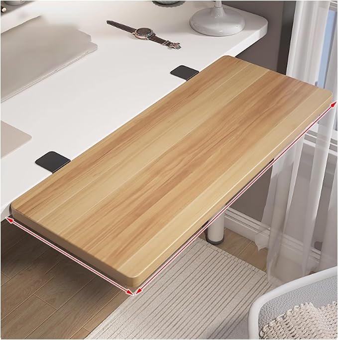 Ergonomic Desk Extender Tray, Clamp-on Kitchen & Office Table Extension, Computer Armrest Stand, Gap Rack for Home & Workspace, Enhance Comfort & Productivity Light Walnut L35.4*W9.4in