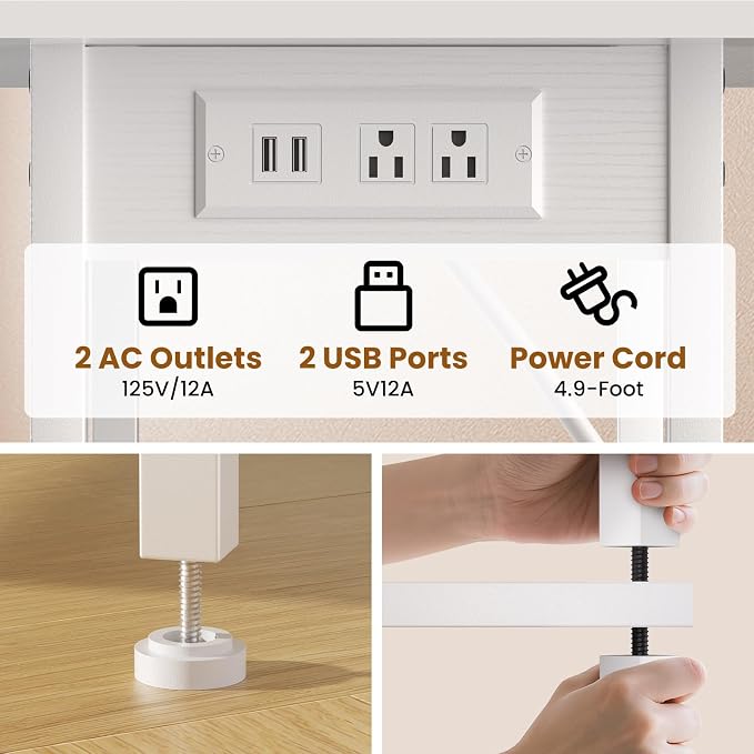 Asgolion Tall Side Table with Charging Station, Skinny End Table Nightstand with USB Ports and Outlets, 3 Tier Narrow Side Table with Storage for Bedroom, Living Room, Office, Nursery, White