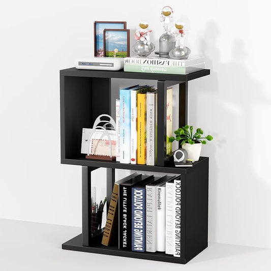 Desk Shelf Organizer, Small Desktop Bookshelf, Dorm Desk Hutch Wood, 3-Tier Desktop Organizer Shelf Storage Unit for Office, Home, Black