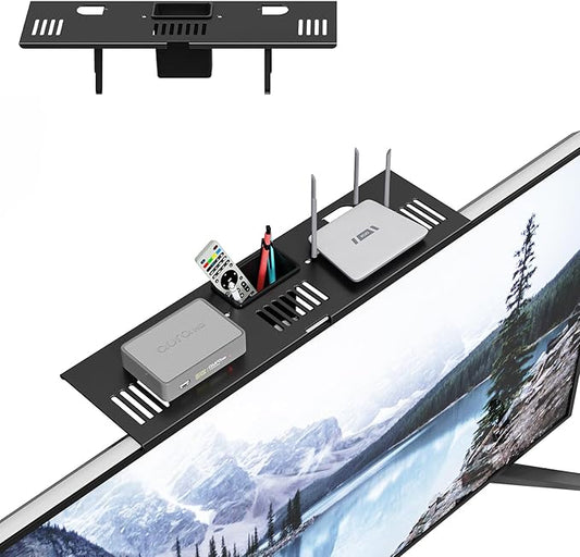 CABTE Adjustable Steel TV Top Shelf, Floating TV Stand, Universal Monitor Shelf for Soundbar, Game Console, Cable Box, Router Shelves (16.93x4.72inch with 1 Boxes)