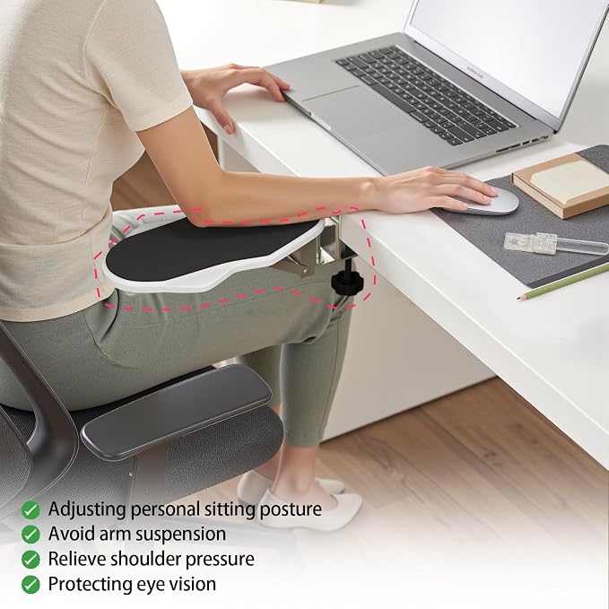 Ergonomic Arm/Elbow Rest for Desk, Foldable Rotating White | Foldable, Rotatable, Computer Desk, Office & Gaming Comfort