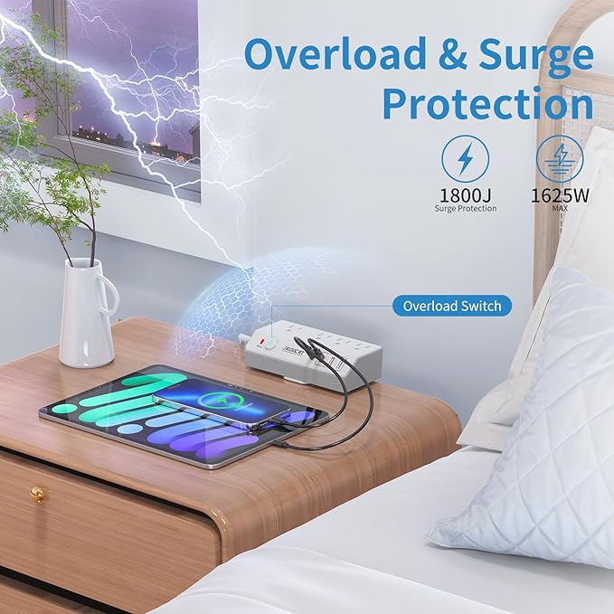 Desk Clamp Power Strip 10FT with PD 20W Fast Charging USB C, JXGUCAT Desk Mount Power Strip Surge Protector, Removable Extension Cord with 4 Outlets 4 USB Ports, Fit 1.8" Tabletop Edge, White