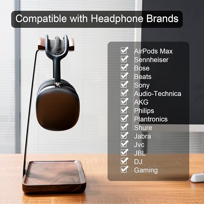 GEVO Headphone Stand, Walnut Wood Headset Stand with Controller Holder, Gaming Equipment Accessories for Husband, Teens, Boyfriends, Brothers, and Gamers
