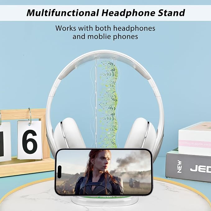 CamyCosy Clear Headphone Stand Gaming Headset Holder for Desk,Wild Flowers Garden Pattern Earphone Stand Cellphone Stand Desk Accessories for All Headphones Size
