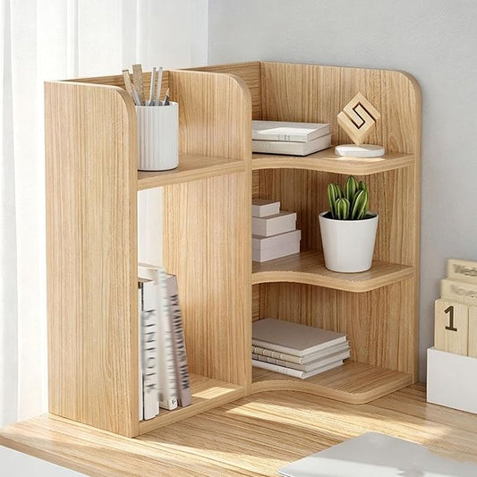 3-Tier Corner Desktop Organizer Shelf, Wooden Desktop Bookshelf with Drawers, Multifunctional Desk Hutch Dorm, Desk Display Rack, Cube Storage Organizer Bookcase(Wood A-l,19.6x11.8x19.6'')
