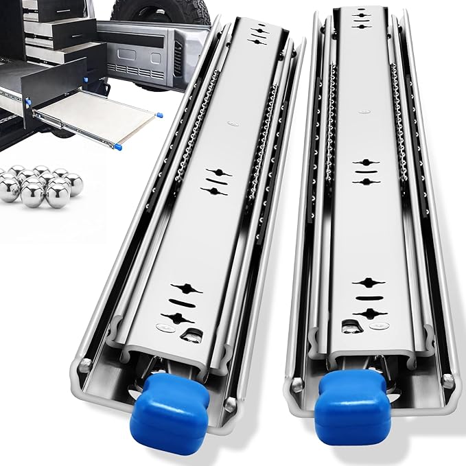 YENUO Heavy Duty Locking Drawer Slides Full Extension Runners with Lock 12 14 16 18 20 22 24 26 28 30 32 34 36 38 40 Inch Side Mount Ball Bearing Rails Track Glides 205 Lbs 1 Pair(W:53mm, 30 Inch)