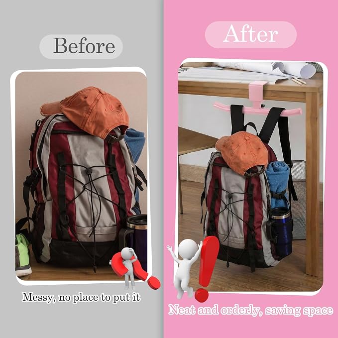 Geelin Bag Hook for Desk Table Heavy-Duty Backpack Hanger Clamp On Purse Holder Adjustable Under Desk Bag Hook for Headphones Handbag Hanger for Classroom Dorm Back to School(Pink)