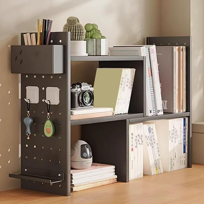 Corner Desktop Bookshelf, Multipurpose Desk Organizer Shelves with Pegboard, Countertop Display Rack for Home Office Dorm