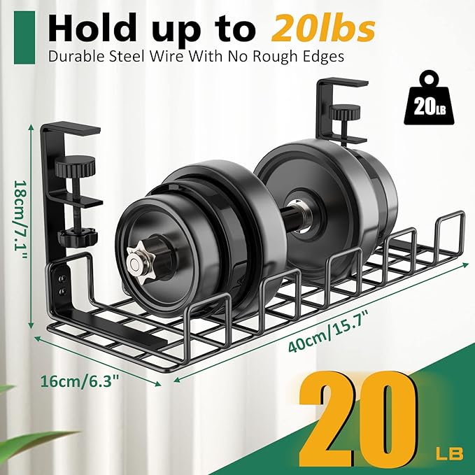 Under Desk Cable Management Tray, L 15.7''W 6.3'' No Drill Steel Desk Cable Organizers, Wire Management Tray Cable Management Rack, Desk Cable Tray Wire Organizer with Desk Cord Organizer