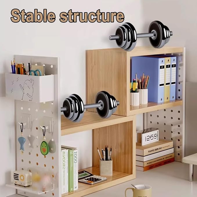 Desk Organizer Shelf, Space-Saving with Side Pegboards Retractable Suitable for Corners Stable, Desk Storage for Dormitories Bedrooms Offices(Black Brown)