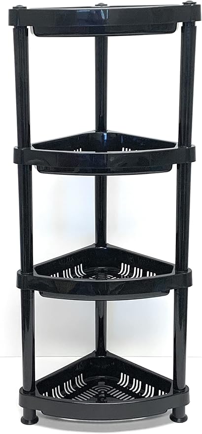 Mintra Home Light Duty Plastic Storage Racks (Corner Rack, Black) - 15.25inW x 10.25inD x 36.5inH (Each tray is 2in Deep)