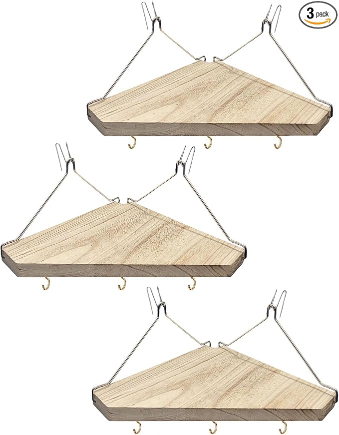 Fabric Wall Cubicle Corner Shelf with Hooks – 3 Pack Wooden Organizer Storage Shelf with Hangers Cubicle Accessories for Work Decor Ideal for Desk, Office Shelves for Women Men
