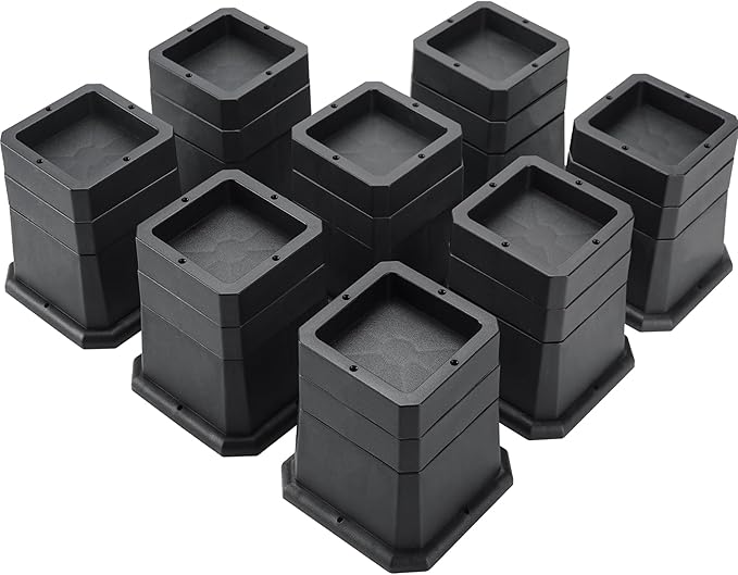 BTSD-home Adjustable Bed Risers 2,3 or 4 Inch Heavy Duty 8 Pack Furniture Risers Dorm Bed Risers Table Desks Legs Blocks Black