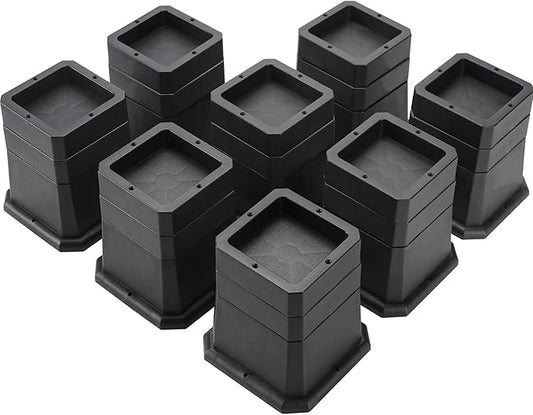 BTSD-home Adjustable Bed Risers 2,3 or 4 Inch Heavy Duty 8 Pack Furniture Risers Dorm Bed Risers Table Desks Legs Blocks Black