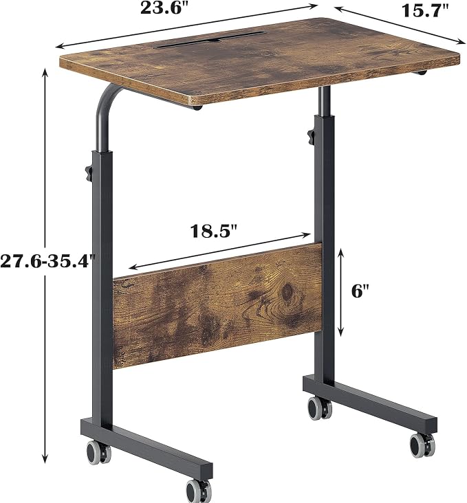 DlandHome Rolling Desk Mobile Standing Desk Mobile Side Table 23.6 Inches w/Wheels Adjustable Movable Portable Laptop Computer Stand for Bed Sofa,Retro,DUS-05-3-60FG