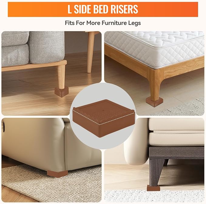 shouwuhho Furniture Risers, 4 Pack Bed Risers with Non-Slip Grip and Heavy Duty Support, 1 Inch 2 Inch 3 Inch 4 Inch Height Lift for Couch, Sofa, Table, Desk, Chair, Refrigerator - Brown, 1+1+1 Inch
