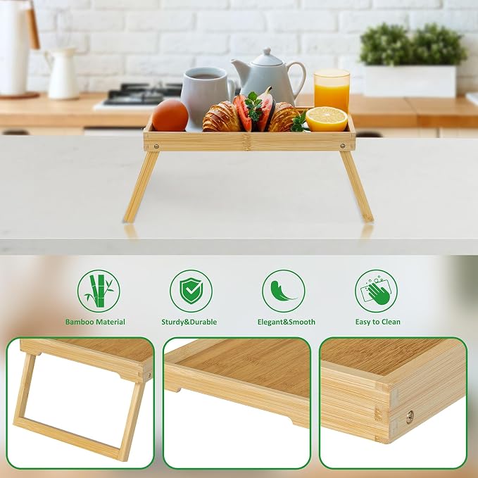 RRX Bed Tray Table with Folding Legs, Breakfast in Bed Tray (1, Beige) | Bed Trays for Folding Table Eating, Kitchen Serving, Food, Sofa, Snacking or Working, Laptop Desk Dinner, Snack Tray