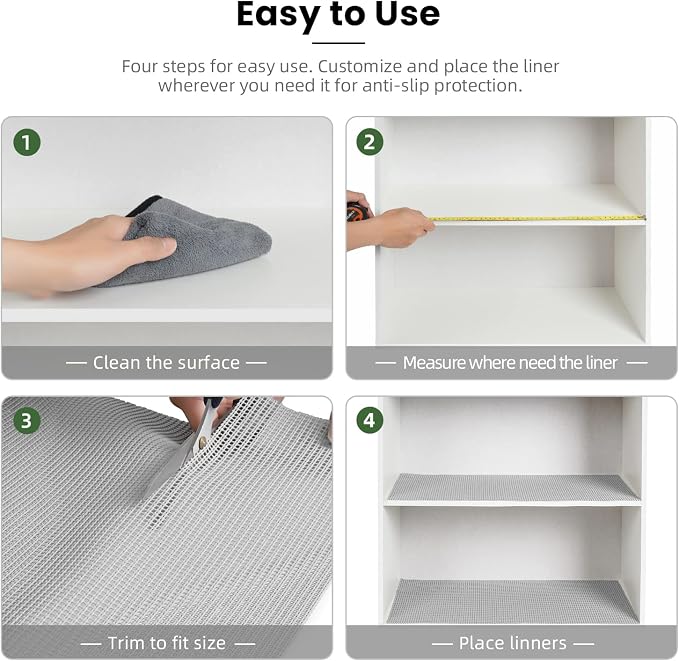 BAGAIL Non-Adhesive Shelf Liner, Thick Strong Grip Drawer Liners for Kitchen Cabinets, Heavy-Duty Easy Cut Cabinet Liners for Shelves, Pantry, Bathroom Cupboards - 17.5" x 10FT, LightGrey