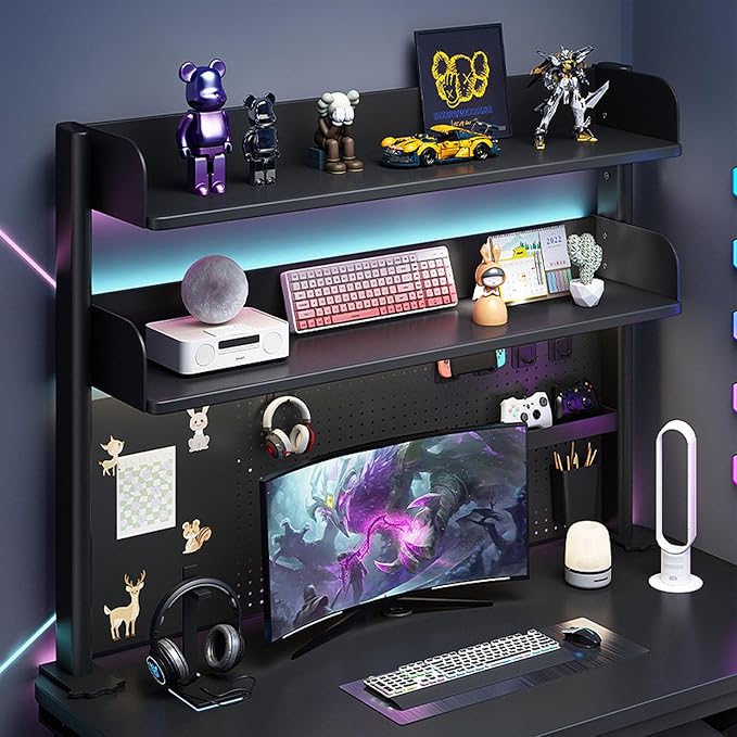 Multipurpose Metal Clamp On Desk Organizer Shelf,Desk Extender Pegboard Workstation with Adjustable Shelf Desk Hutch,Space Saving Privacy Panel for Home Office Dorm