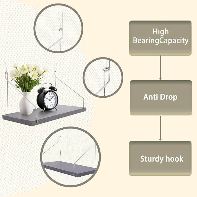 1-Pack Cubicle Shelf For Fabric Walls With Hooks：12x6.0in Gray Wooden Cubicle Shelf Hanging Silver Bracket Use For Office Cubicle Accessories For Office Stylish Cubicle Decorations For Women Desk