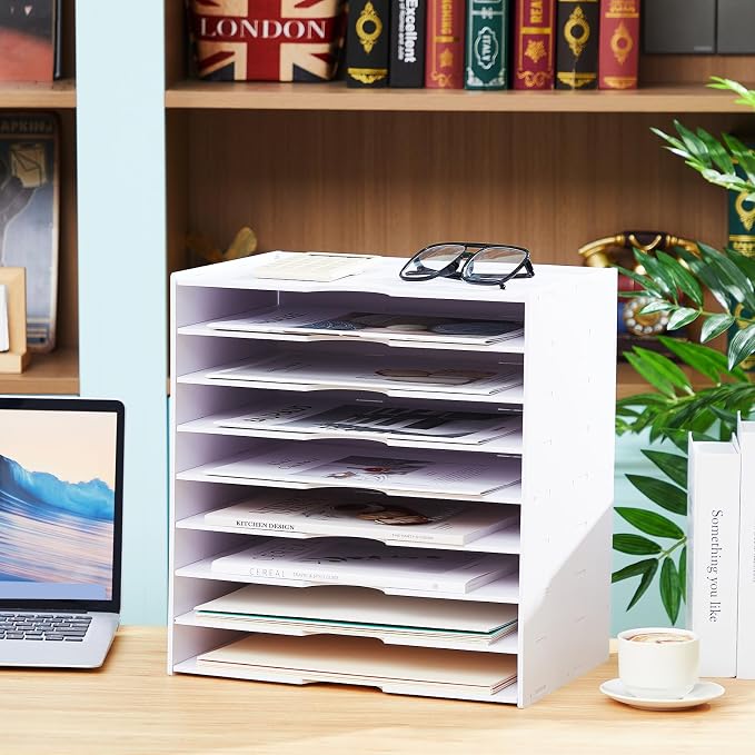 Juexica 9 Tier Scrapbook Paper Organizer 14.2 x 10 x 15.4 Inch Stackable Paper Storage Holder for Desk Desktop File Organizer for Home Office Classroom School