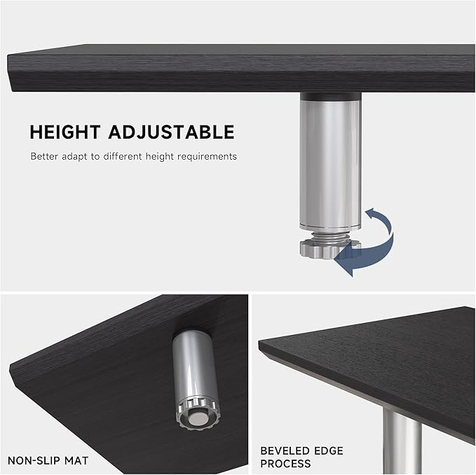 Fenge 39.4 Inch Dual Monitor Stand, Height Adjustable Monitor Riser Stand for Desk, Wooden & Steel Monitor Shelf for 2 Computers up to 99lbs, Stable Desk Organizer for PC Laptop TV, Black