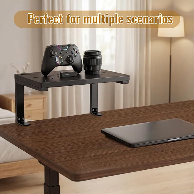 Desk Extender 15 in Clamp on Desk Shelf for Desk Organizer in Office and Game，Metal Desktop Shelf with Ventilation Holes Effective Heat Dissipation，Direction and Height Adjustable