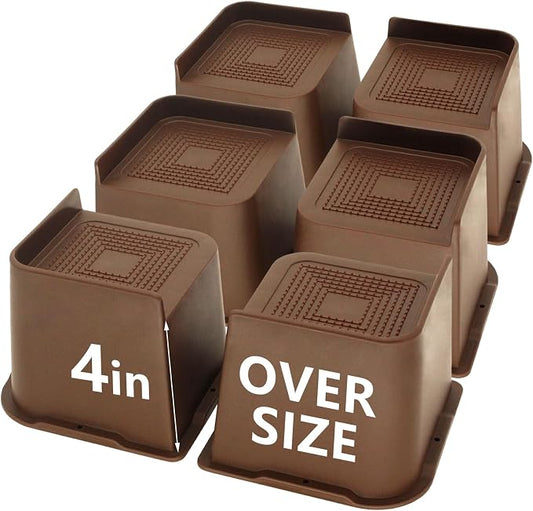 6 Pack Bed Risers 4 inch Heavy Duty Dark Brown, Oversized Furniture Risers, Bed Lifts Risers for Table, Sofa, Chair, Couch, Desk, Bed Frame Risers Supports Up to 6,500 Lbs