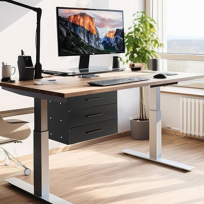Menkxi 16'' Under Desk Drawer Slide-out Steel Under Counter Drawers Storage Organizer Large Hidden Pull-out Tray for Table Desks Home Office Workstation(Black,3 Layer)