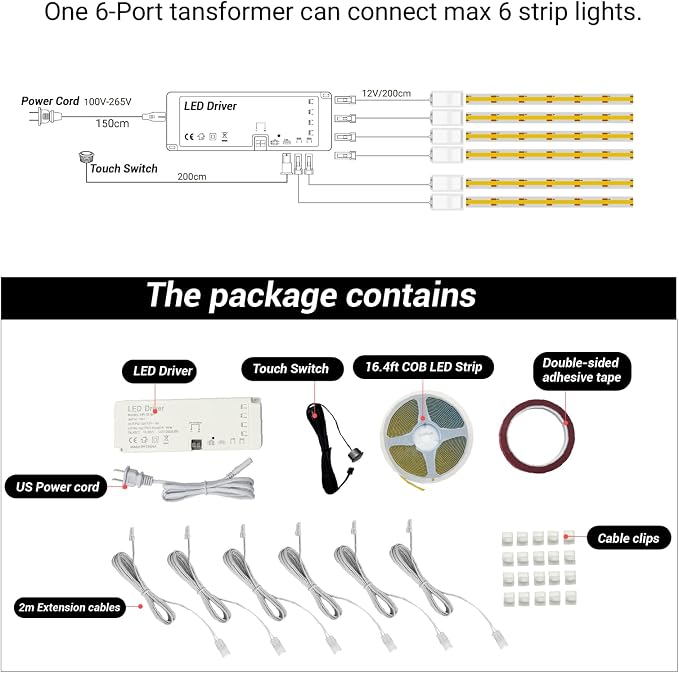 HAMRVL Shelf Lights 12V COB LED Strip Lights, 16.4ft 3000k Plug-in DIY Cut to Size Warm White LED Strip Lights, Dimmable Under Shelf Lighting for Book Shelf, Display Case, Wardrobes, Cabinets, Pantry