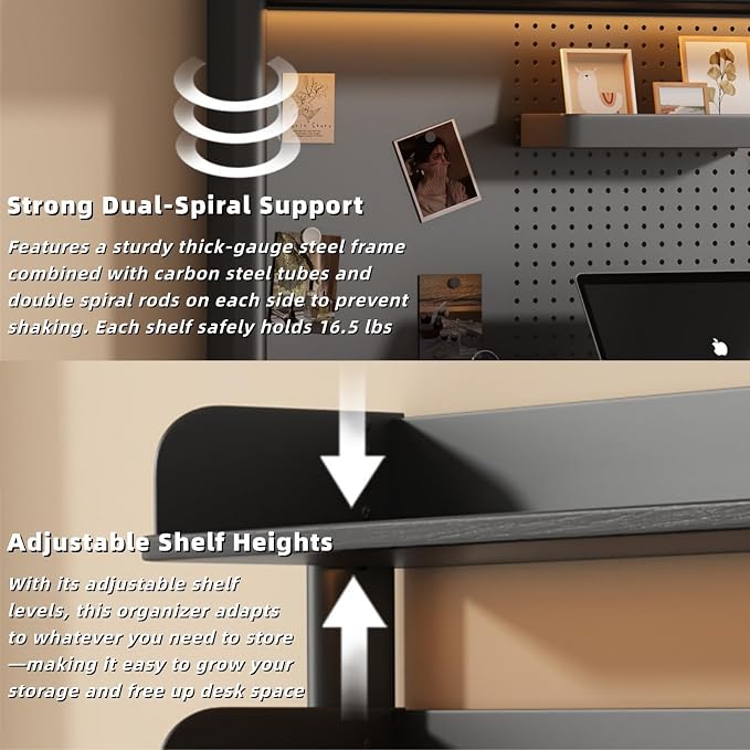 Clamp on Desk Pegboard, 39.4" W x 37.4" H Desk Extender Pegboard Bookshelf Computer Desk Accessories with Shelf for Tool Organizer Office, Privacy Panel for Gaming Desk, Black
