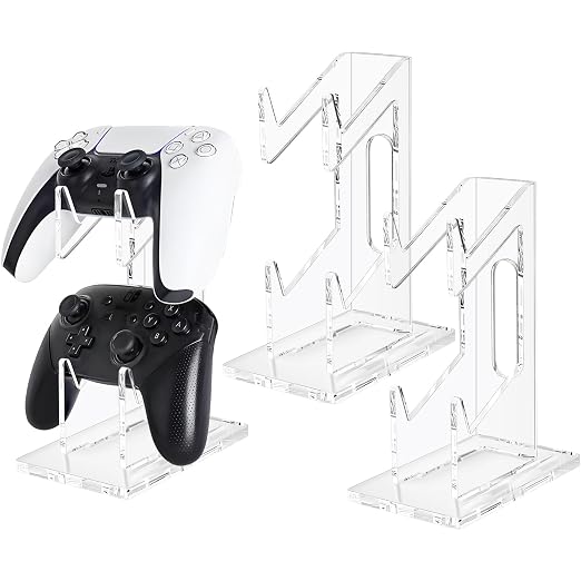 FYY Game Controller Holder 2 Pack - 2 Tiers Universal Dual Controller Stand Headphone Holder, Acrylic Clear Controller Display Stand Compatible with Nintendo Switch Xbox PS5 PS4