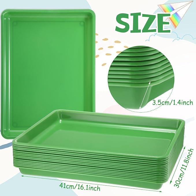Hoteam 10 Pcs Flat Storage Organizer Tray Bin Paper Tray for Classroom Plastic Stackable File Organizer for School Office Teacher Book Organization(Green,16.14 x 11.81 x 1.38 Inch)