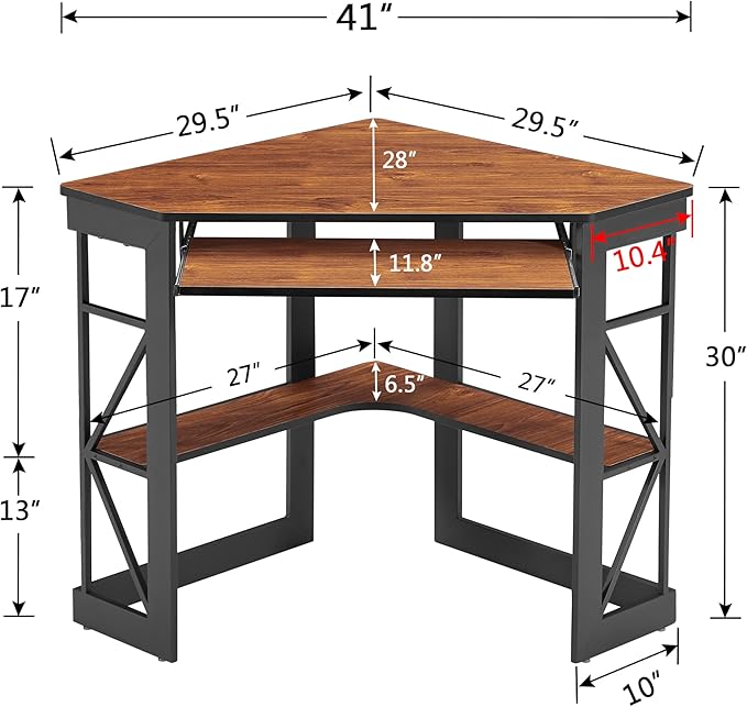 VECELO Corner Computer Desk 41 x 30 inches with Smooth Keyboard & Storage Shelves for Home Office Workstation, Teak