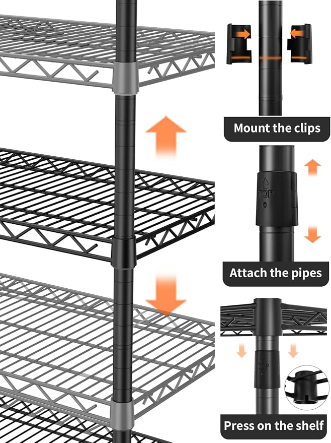Golpart 4 Tier Adjustable Storage Shelves,Heavy Duty Metal Utility Shelf 1400LBS Capacity Wire Shelving Unit Organizer Rack for Kitchen Office Pantry Room 18" D x 46" W x 59" H Black