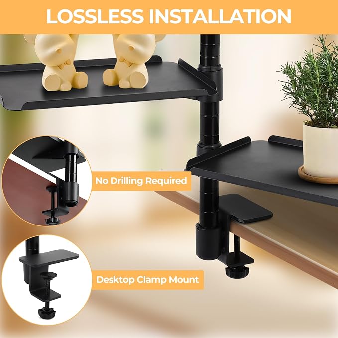 Desk Extender, 3 Tier Desk Clamp Shelf, Adjustable Clamp on Desk Shelf | 360° Rotatable & Height Adjustable, Suitable for Study, Office, Kitchen & Game Room, Max Desktop Thickness 2.2 Inches