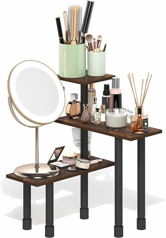 Furinno Turn-N-Tube Corner Shelf, 3-Tier Countertop Corner Organizer, Toolless Pantry Organizers and Accessories, Adjustable Table Top Shelf, for Vanity, Small Spaces, Kitchen, Bathroom, Amber Pine