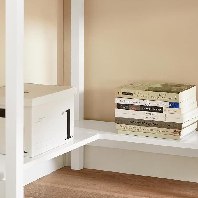 Haotian Small Corner Desk, Triangle Computer Desk with Drawer and Ladder Shelf, Home Office Writing Vanity Table, White FWT31-W