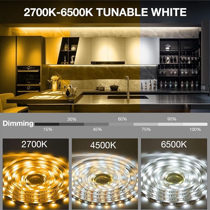 DAYBETTER Under Cabinet Lighting, 6 PCS Under Cabinet Lights, Dimmable LED Strip Lights with Remote, LED Lights for Kitchen Cabinet, Counter, Shelf, 2700K-6500K Warm to Daylight White, Timing, 20 ft
