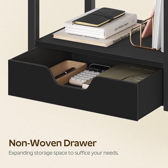 YATINEY Desktop Printer Stand, 2-Tier Printer Table with Non-Woven Drawer, Multi-Purpose Desk Organizer for Home Office, Under Desk Open Organizer Shelf, Black PS01BB