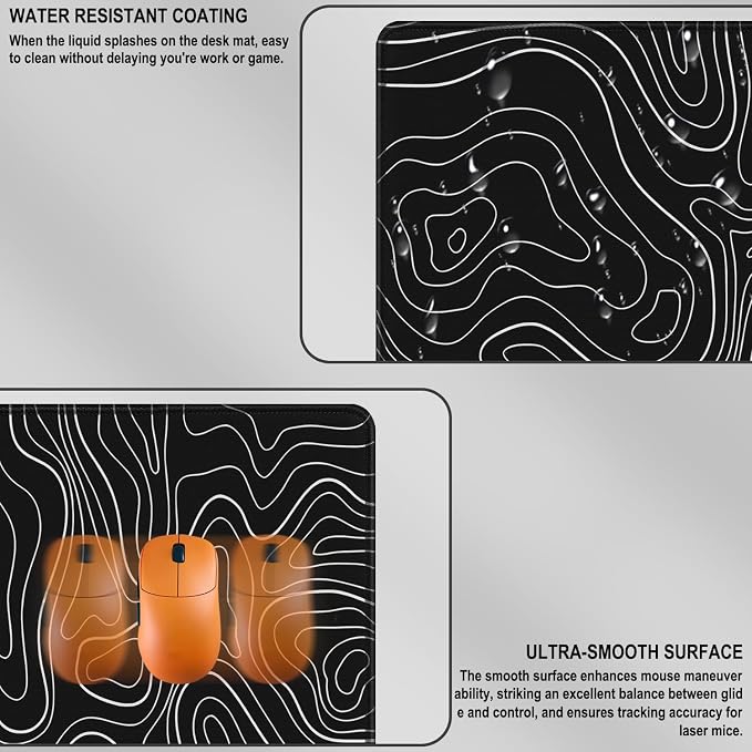 Mousepad, 31.5 x 15.7 in Large Gaming Mouse Pad with Stitched Edge, Extended Desk Mat with Non-Slip Rubber Base Water Resist Keyboard Pad for Office Game Home XXL, Black White Lines
