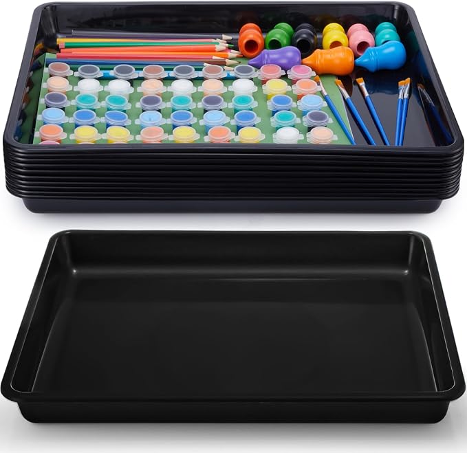 Hoteam 10 Pcs Flat Storage Organizer Tray Bin Paper Tray for Classroom Plastic Stackable File Organizer for School Office Teacher Book Organization(Black,16.14 x 11.81 x 1.38 Inch)