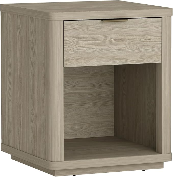Manhattan Comfort Evelyn Nightstand with Drawer and Open Shelf, Modern Minimalist Side End Table with Raised Base, Easy Assembly Small Accent Table for Bedroom, Dorms & Living Room in Natural Oak