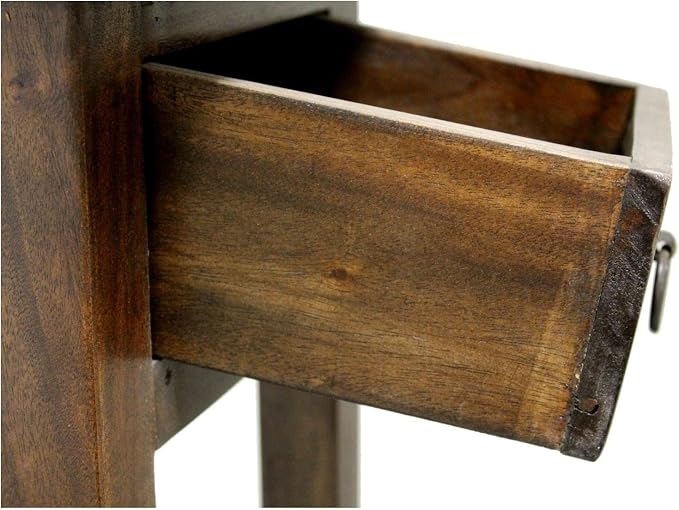 HomeStock Two-Tier Side Table with Drawer - Fully Assembled Narrow End Table Old Java