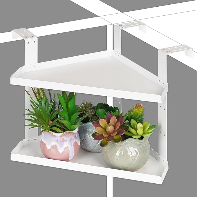 Office Cubicle Shelf - Height Adjustable Corner Shelf with Adjustable Hooks
