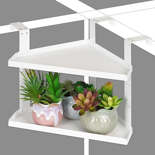 Office Cubicle Shelf - Height Adjustable Corner Shelf with Adjustable Hooks