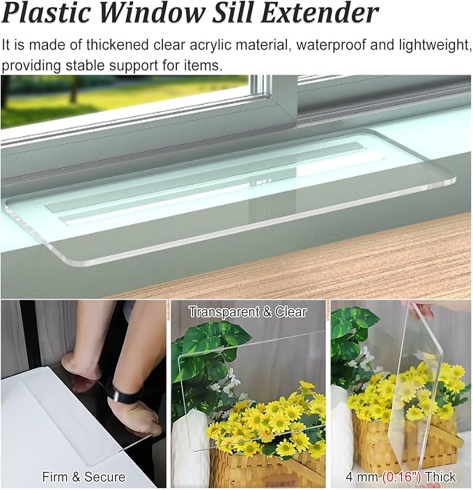 Acrylic Window Sill Led Shelf Extender for Plants, Clear Keyboard Desk Table Extension Tray No Drilling, Universal No DAMA Window Extension (LxW 45x20cm (17 3/4inx7 7/8in))
