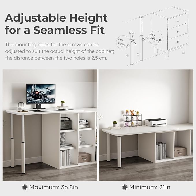 CycleCrew Large L-Shaped Desk Extension, 47.2" L Freestanding Desk Extender with Adjustable Height, Full-Size Tabletop Extension for Existing Desk, Space Saving Workstation Expansion for Home Office