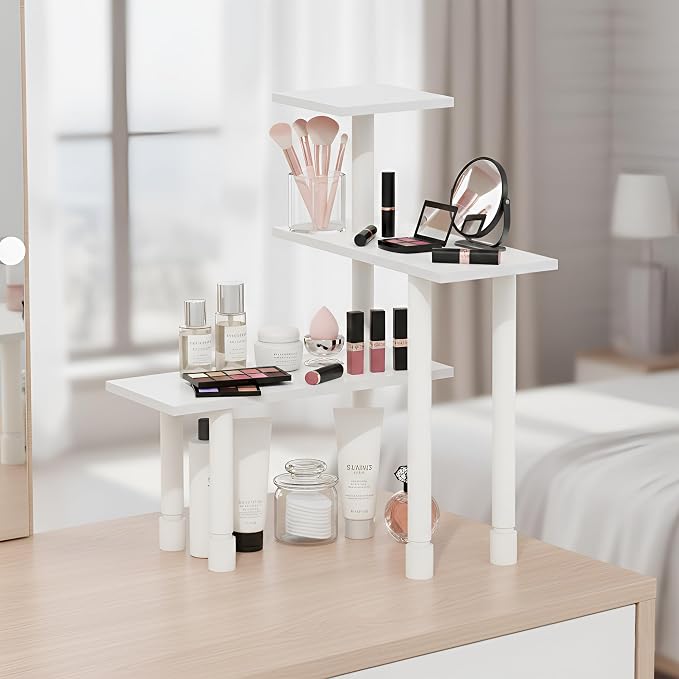 Furinno Turn-N-Tube Corner Shelf, 3-Tier Countertop Corner Organizer, Toolless Pantry Organizers and Accessories, Adjustable Table Top Shelf, for Vanity, Small Spaces, Kitchen, Bathroom, White